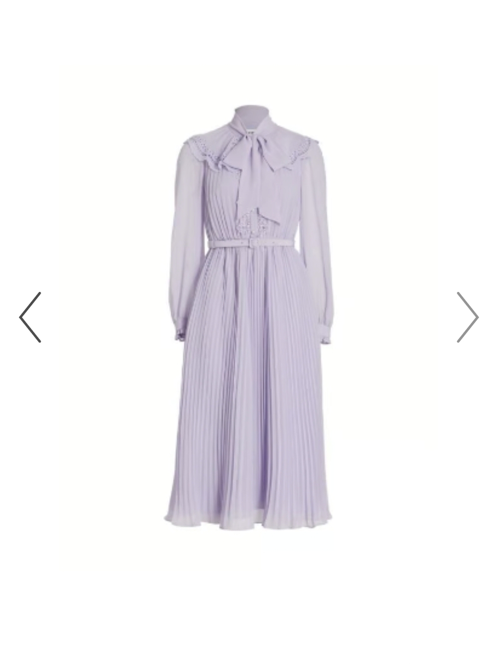 Self-Portrait Lilac Pleated Long-Sleeve Tie-Neck Midi Dress